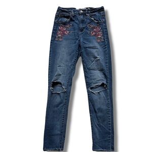 Garage Rose Embroidered Blue Skinny Jeans High Rise Size 03